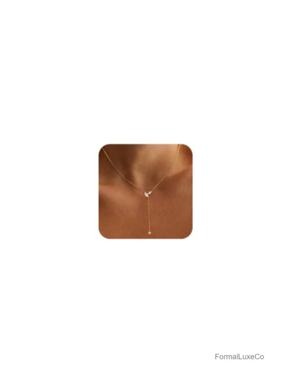 14K Gold Plated CZ Long Y Drop Necklace - Layering Dainty Brass Jewelry